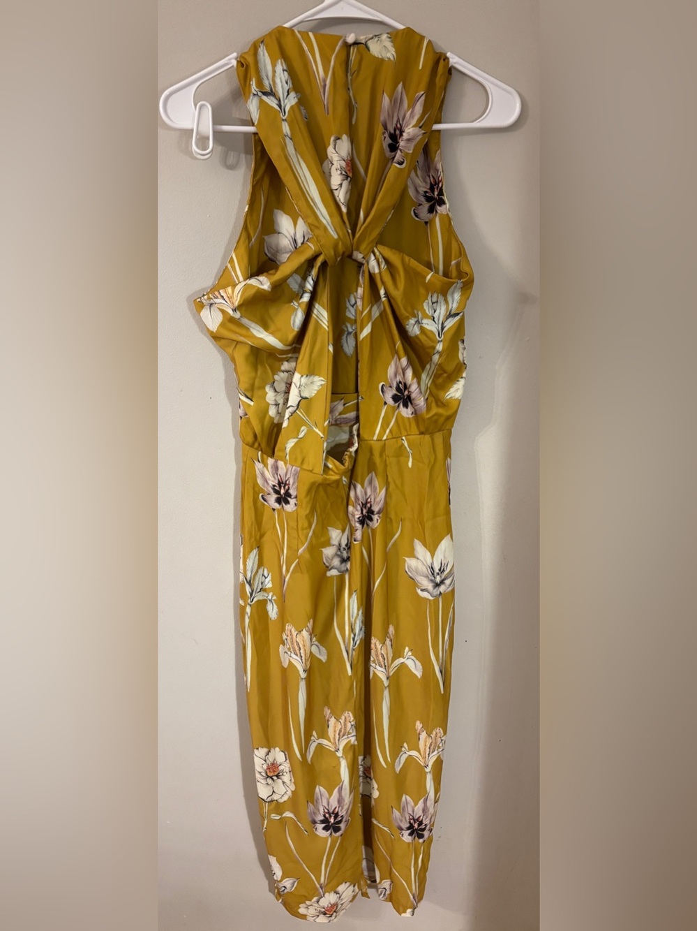 NWT ASOS Mustard Floral Sleeveless Midi Dress Size 4 Twist Back Cutout - Picture 3 of 12